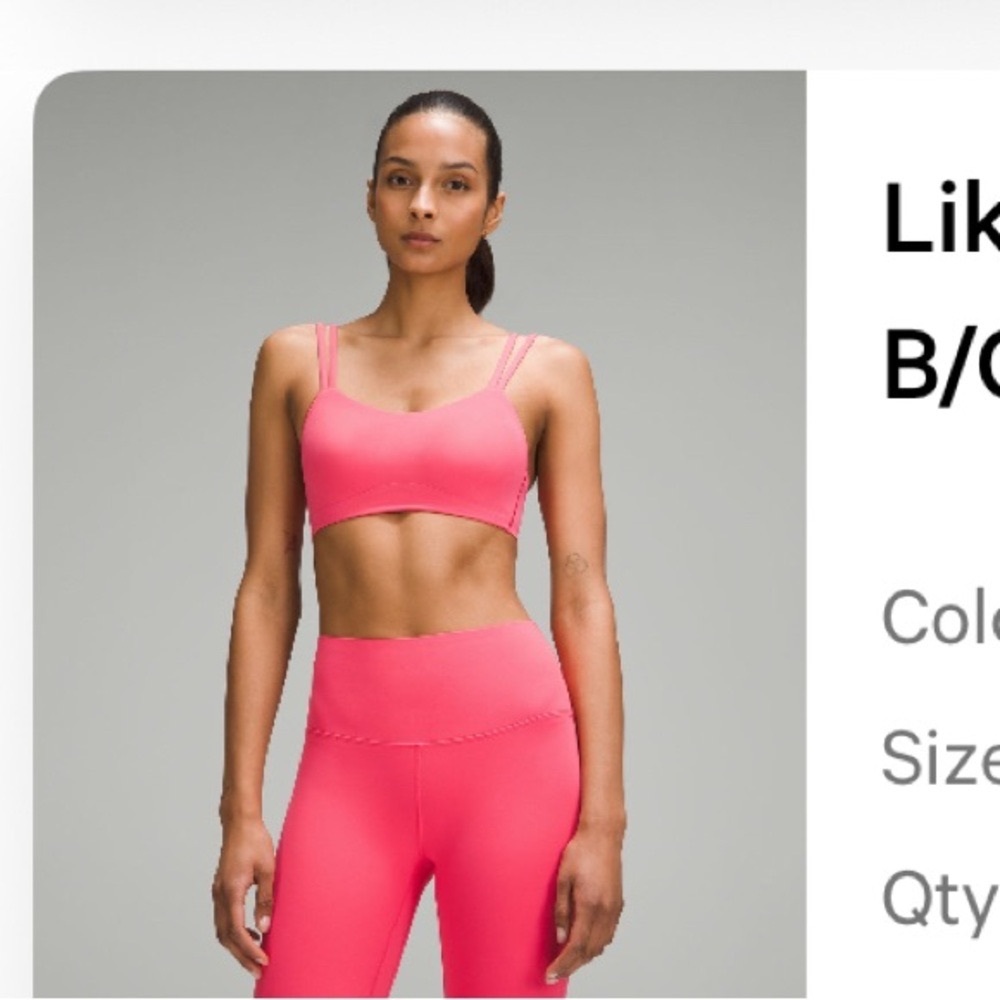 Lululemon Athletica Pink Sports Bra size 8 like a cloud glaze pink